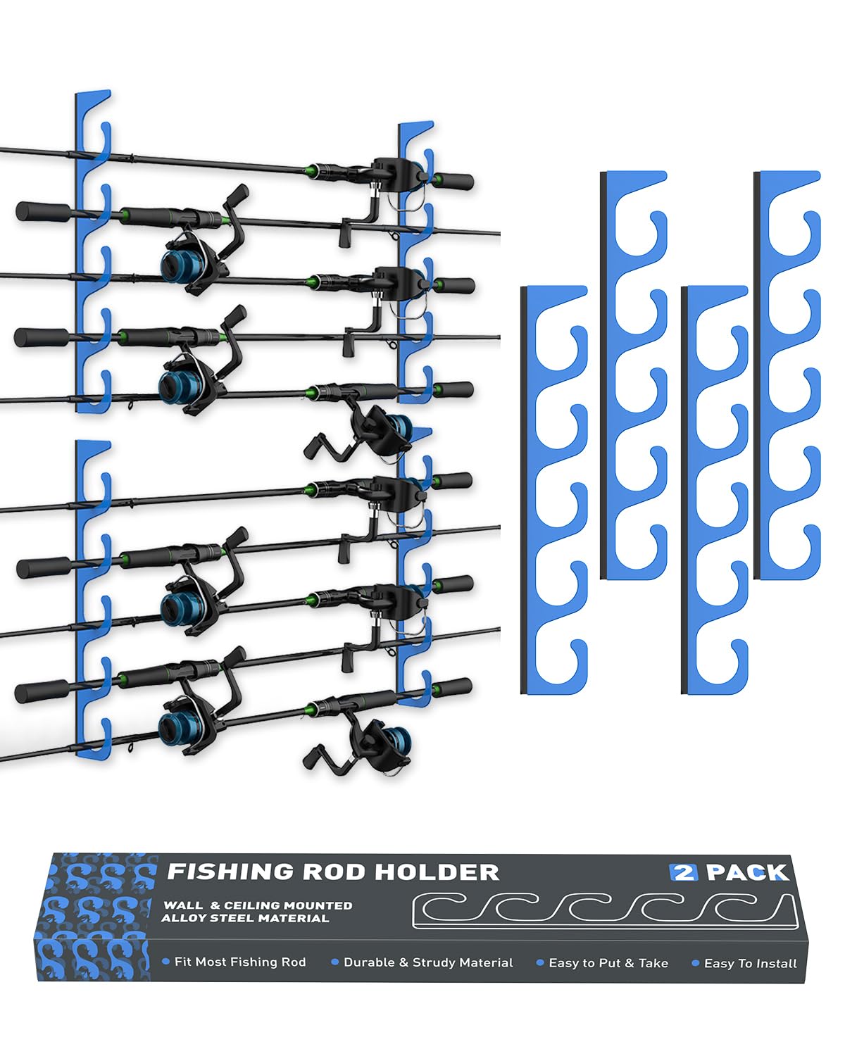 Fishing Pole Holders - 10 Rod Holder Storage for Wall & - Image 1