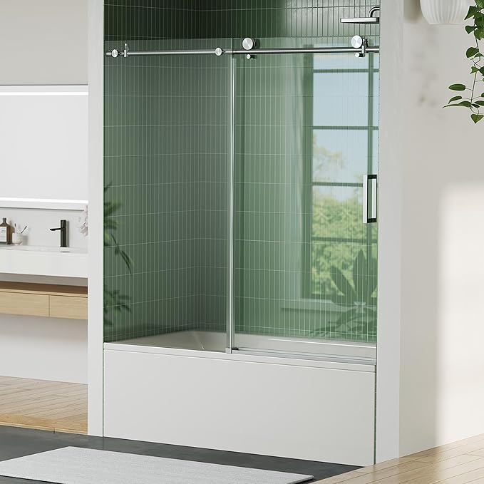 Shower Door 60" W x 59" H, Sliding Glass, 5/16"(8mm) Tempered Glass, Easy-Clean & Durable Bathroom Door with Hardware Kit