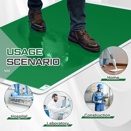 Nuanchu Adhesive Mat Pad Include 1 Sticky Non Slip Base Pad 2 Tacky Dust Mats Construction of 30 Sheets (60 Sheets Total) for Clean Room Science Lab Matting Laboratory Hospital (Green,24x36 Inches)