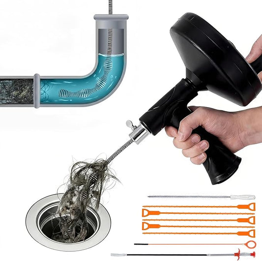 33 ft Snake For Drain,Plumbing Snake, Heavy Duty Flexible Hair Clog Remover Drain Snake Tool for Shower, Bathroom, Bathtub and Kitchen Sink Pipes (Black)