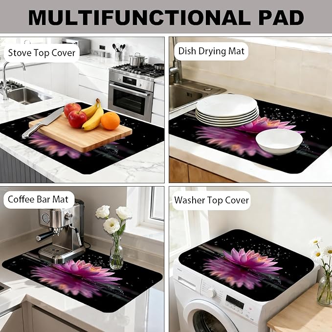 Glass Stove Top Covers for Electric Stove, Heat Resistant Counter Protector Mat, Non Slip Waterproof Surface Cover for Kitchen Counter and Cooktop (Pink water lilies, 28"L x 20"W)