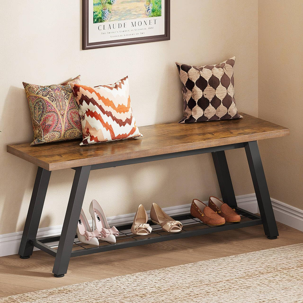 Oastreeful Storage Bench Industrial Rustic Wooden and Metal - Image 1