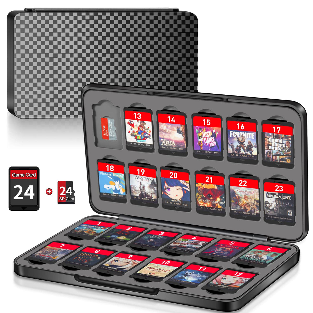 Switch Game Case Holder with 24 Cartridge Slots and 24 Micro SD - Image 1