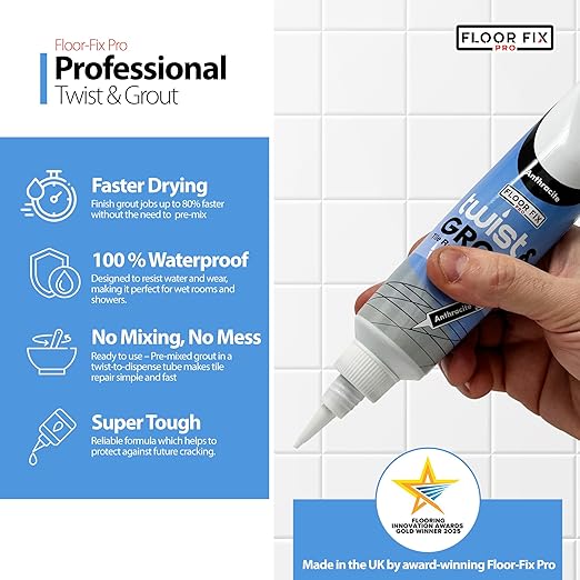 Floor-Fix Pro Twist & Grout Reviver – Premixed Tile Repair for Bathroom, Shower & Kitchen with Smoothing Tool (Anthracite, 8.8 fl oz)