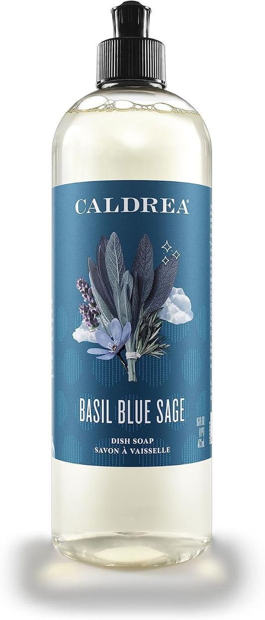 Caldrea Dish Soap, Biodegradable Dishwashing Liquid made with Soap Bark and Aloe Vera, Basil Blue Sage Scent, 16 oz