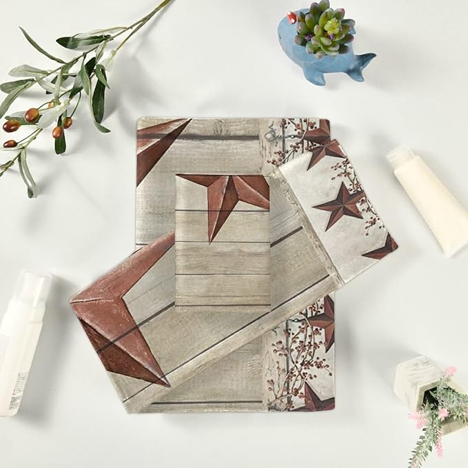 Rustic Bath Towels Set,Soft Absorbent Western Texas Star Primitive Berries on Country Wooden Barn Plank 3 Piece Luxury Bathroom Towels,1 Bath Towel,1 Hand Towel,1 Washcloth for Spa,Gym