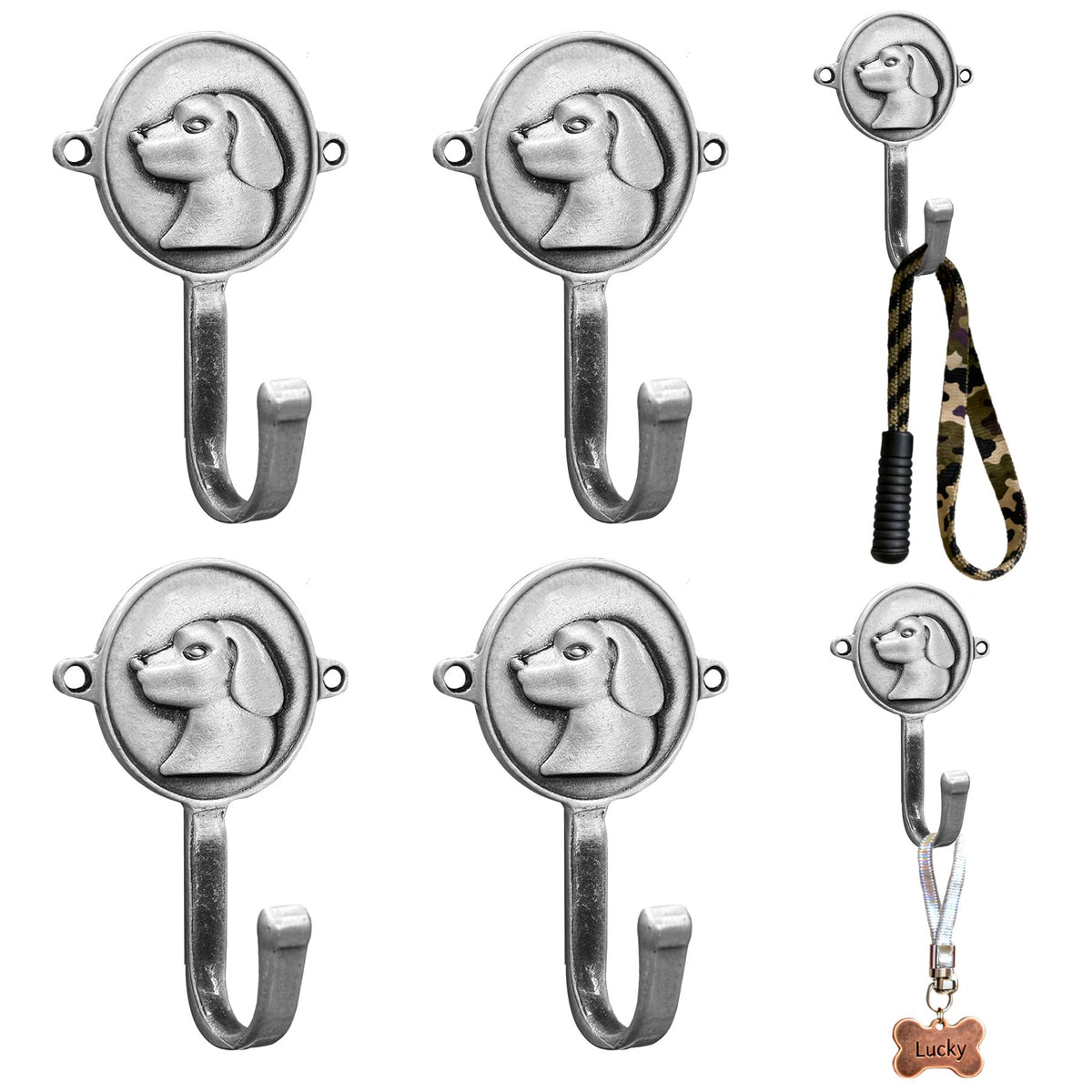 6PC Dog Head Shaped Hooks Wall Mount Pet Leash Hook Cat - Image 1