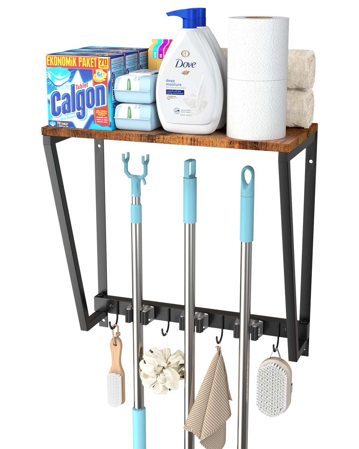 Broom and Mop Organizer Wall Mount, Heavy Duty Broom - Image 1