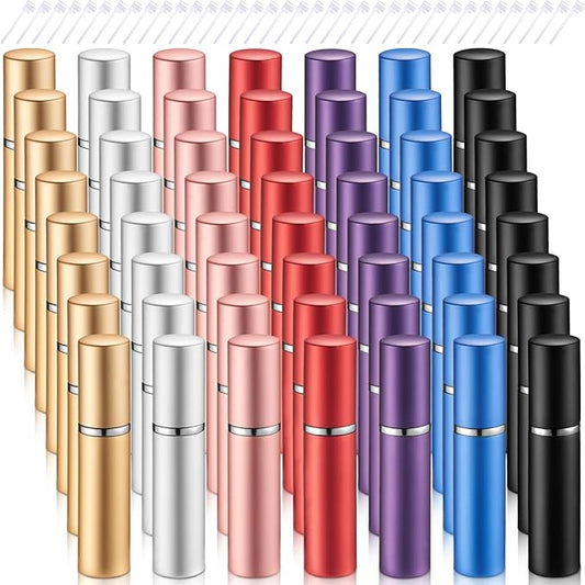 Zonon 56 Pieces 5ml Refillable Perfume Atomizer Mini Refillable Spray Perfume Bottle Portable with 56 Pieces Refill Pump Dispenser Pump Transfer Tool for Outgoing Valentine's Day(Colorful)