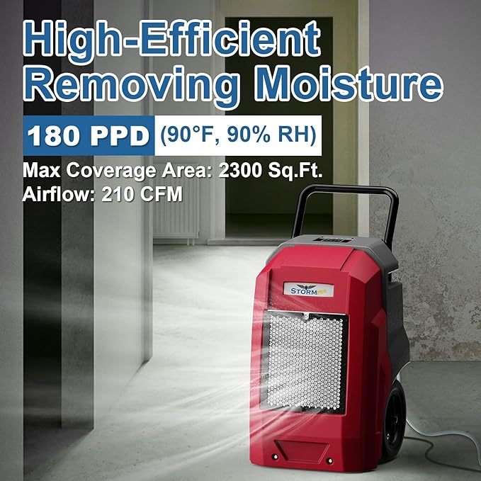 ALORAIR Storm Pro Commercial Dehumidifier 180 PPD, LGR Portable Dehumidifier with Pump, cETL Listed, 6 Years Warranty, LCD Display, for Clean-Up, Flood, Moisture