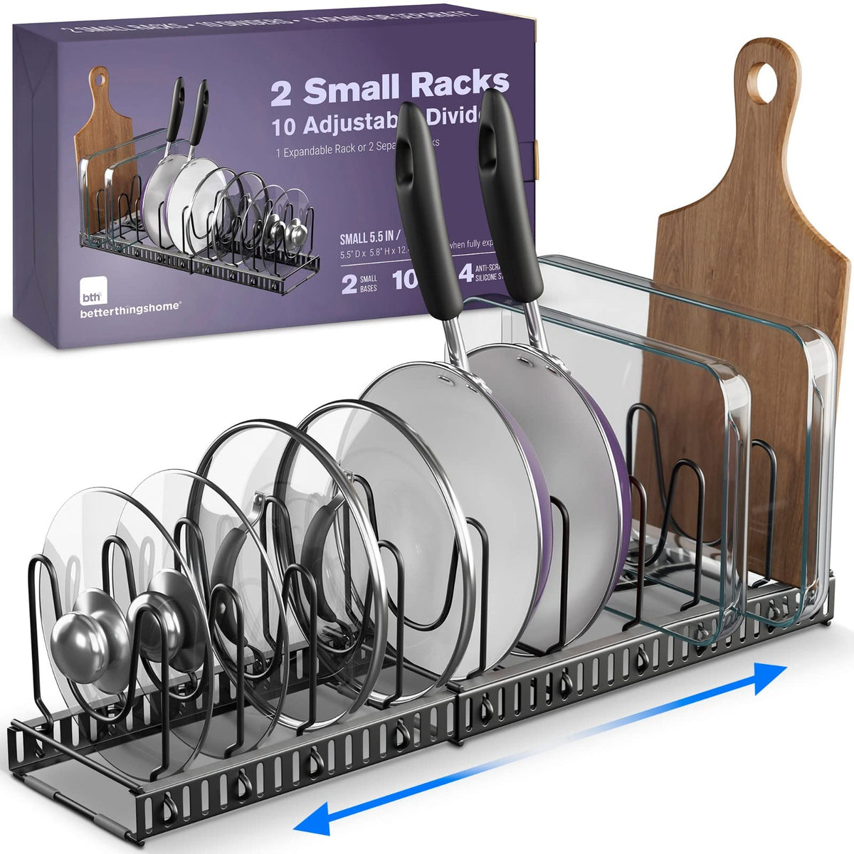 Better Things Home 5.5” Wide 12-Slot Adjustable Pot Lid Organizer - Image 1