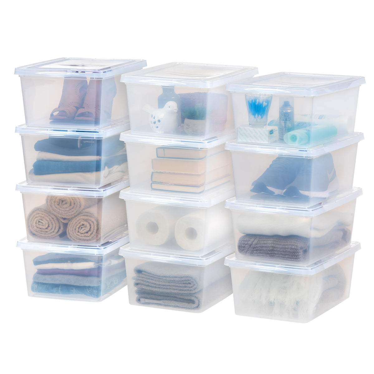 IRIS USA 12-Pack 19 Qt Storage Bins with Lids, Clear, Stackable - Image 1