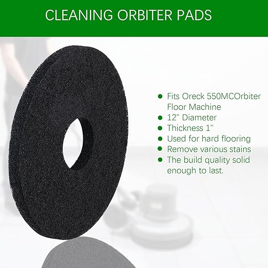 12" Scrubbing Disc for Oreck ORB550MC Orbiter Floor Machine,Commercial Black Floor Scrubber Pads 437.071 for Deep Clean Concrete,Dirt,Stains and Paint Splatte,Stripping Wax or Finish(2 Pack)
