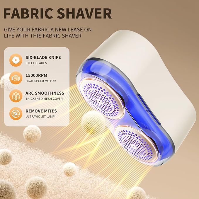 Professional Fabric Shaver, Electric lint Remover Suitable for Sweaters, Coats, Sofas, etc. Type-C Rechargeable, Equipped with 6 Stainless Steel Blades, Safe and Harmless for fine Fabrics