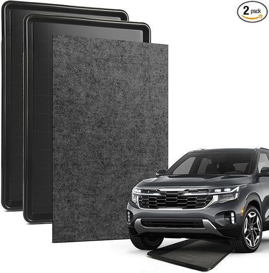 2-Pack Oil Drip Pan for Under Car – 35.4"x23.6"x0.8" Flexible Oil Trays with Felt Mat, Reusable Car Oil Drain Pan, Heat Resistant Garage Catcher for Auto & Home Floor Protection