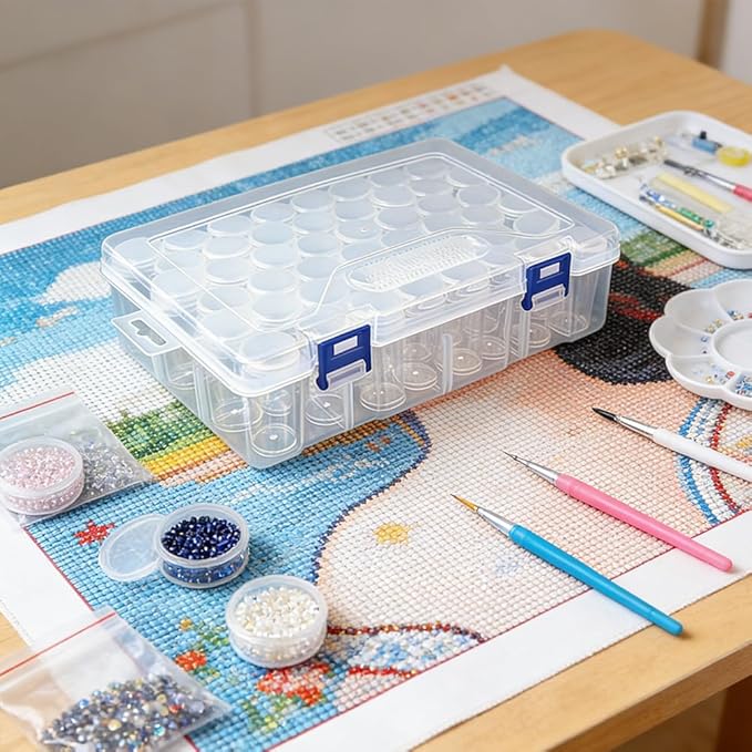 48pcs Diamond Art Painting Storage Containers with Clear Lids & Label Stickers, Small Round Beads Organizer Box for DIY Crafts Jewelry, Portable Stackable Art Supply Case