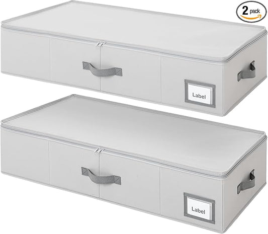 GRANNY SAYS 6.5-Inch Foldable Underbed Storage Box with Lid, Sturdy Frabic Organizer with Reinforced Bottom for Clothes, Shoes, Low-Profile Underbed Container for Bedroom, Closet,2 Pack, Grey