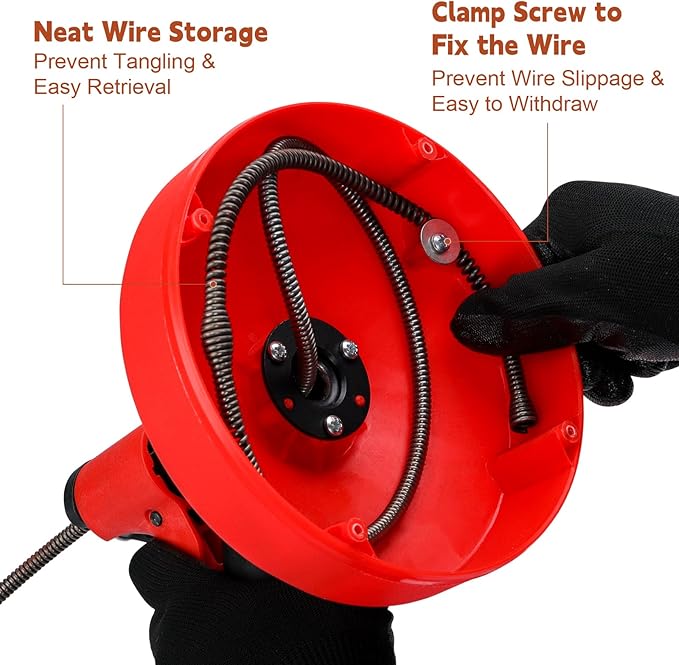 35 FT Double Mode Drain Snake Tools, 11-in-1 Drain Auger for Sink and Drain Unblocking, Plumbing Snake for Kitchen, Bathrom and Shower Sink, Snake for Real DYIs (Red) NEW