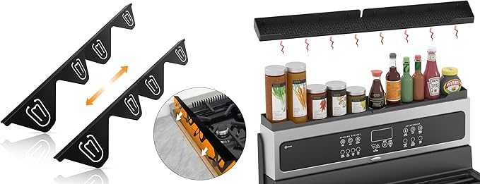Stainless Steel Stove Gap Covers (2 Pack), Stove Gap Filler and Silicone Stove Top Shelf 30 Inch Magnetic (1 Pack), Easy Clean Heat Resistant Kitchen Bundle