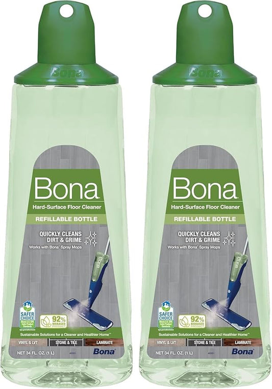 Bona Multi-Surface Floor Cleaner Refillable Spray Mop Cartridge, for Stone Tile Laminate and Vinyl LVT/LVP, 34 Fl Oz (Pack of 2)