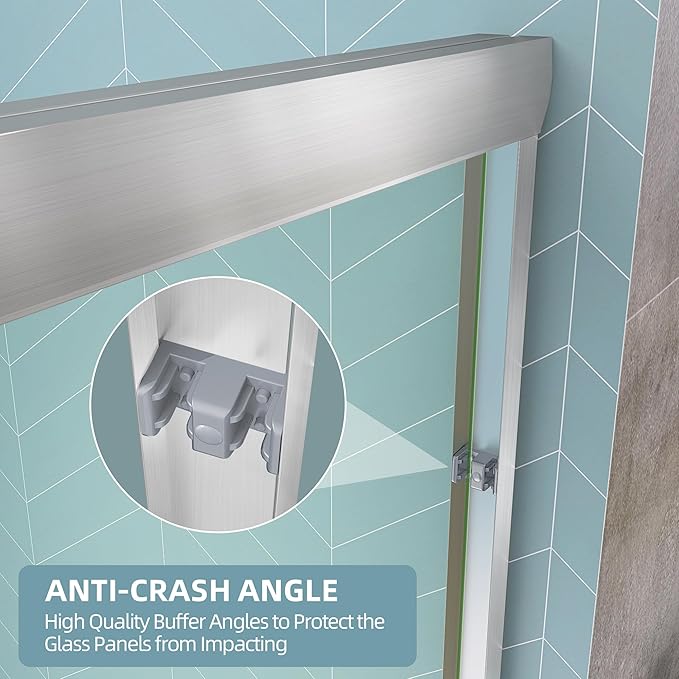 GETPRO Semi-Frameless Shower Door Double Sliding 62-66 in. W x 72 in. H Bypasss Bathroom Glass Shower Sliding Doors,1/4 inch Clear Tempered Glass Door for Walk-in Shower Brushed Nickel