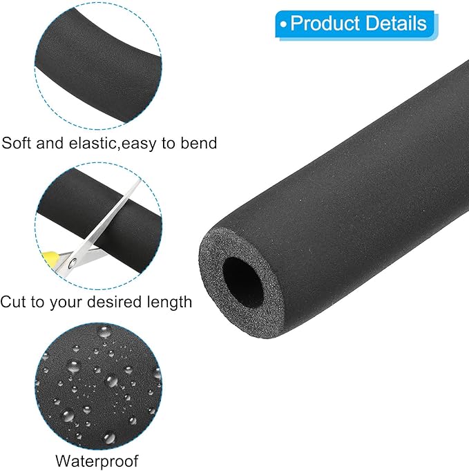 PATIKIL 70.9"L x 1/2"ID x 0.6"T Pipe Insulation Foam Tube, Water Pipe Insulation Tubing Heat Preservation for Plumbing Water AC Pipe Sprinkler Spigot, Black