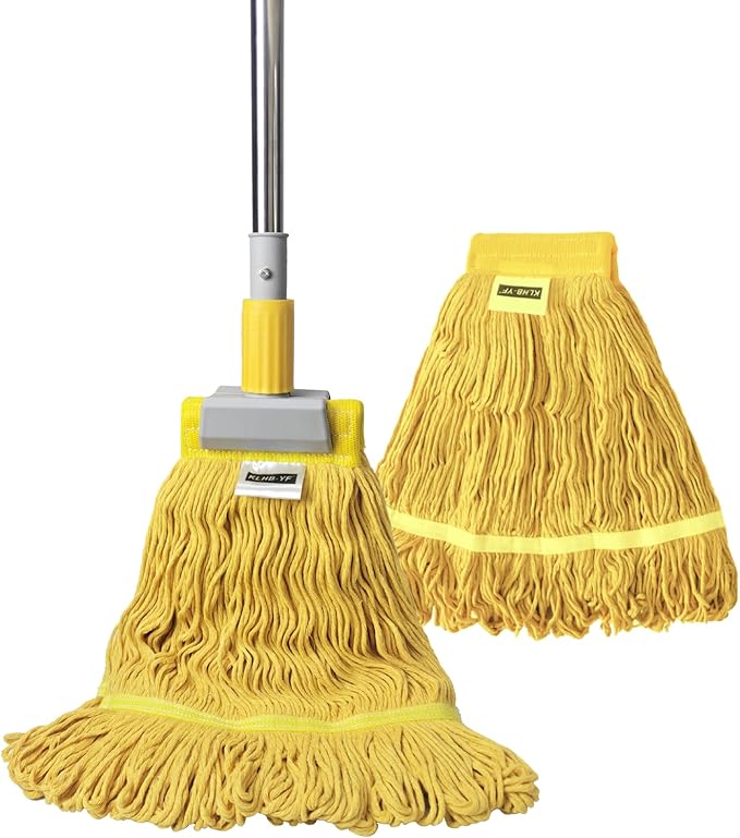 Heavy Duty Commercial Mop | 55.7" Stainless Steel Handle & 2 x 20.5 oz Looped-End Cotton Heads | Wet Mop for Home Garage Office Warehouse Floor Cleaning
