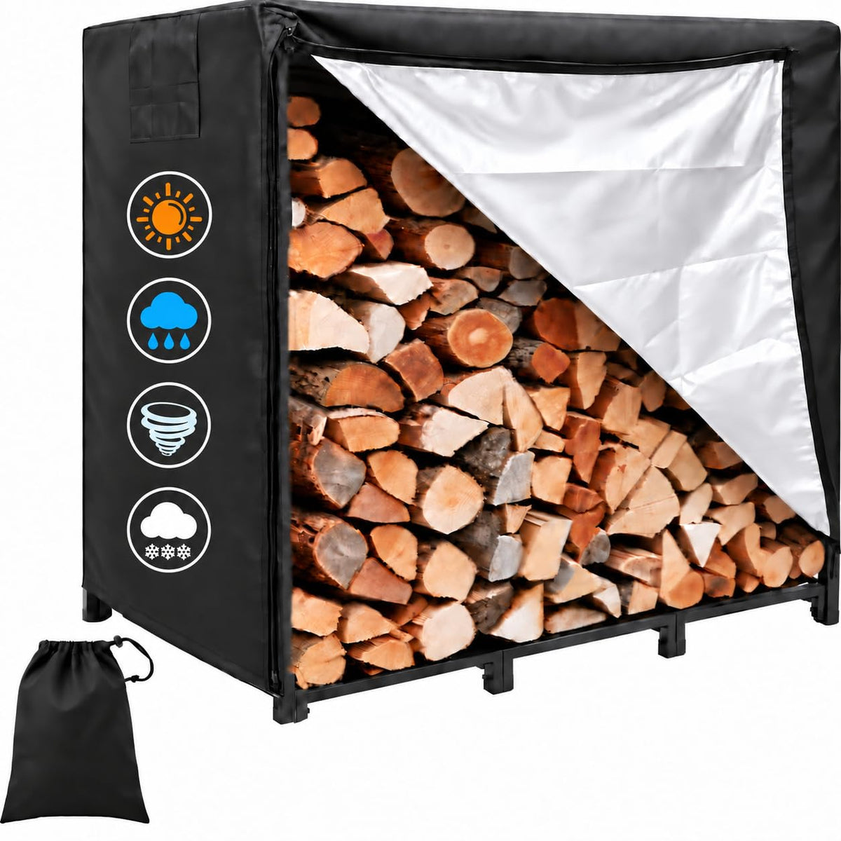 4 FT Firewood Rack Cover, Firewood Cover for Outdoor Wood Storage - Image 1