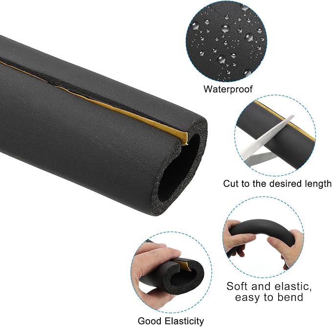 PATIKIL 1-1/2"(38mm) ID 2-1/4"(58mm) OD Pipe Insulation Foam Tube, 6Pcs 1.3Ft Self Adhesive Pre Slit Pipe Insulation Tube Cover Wrapping for Outdoor Winter Irrigation