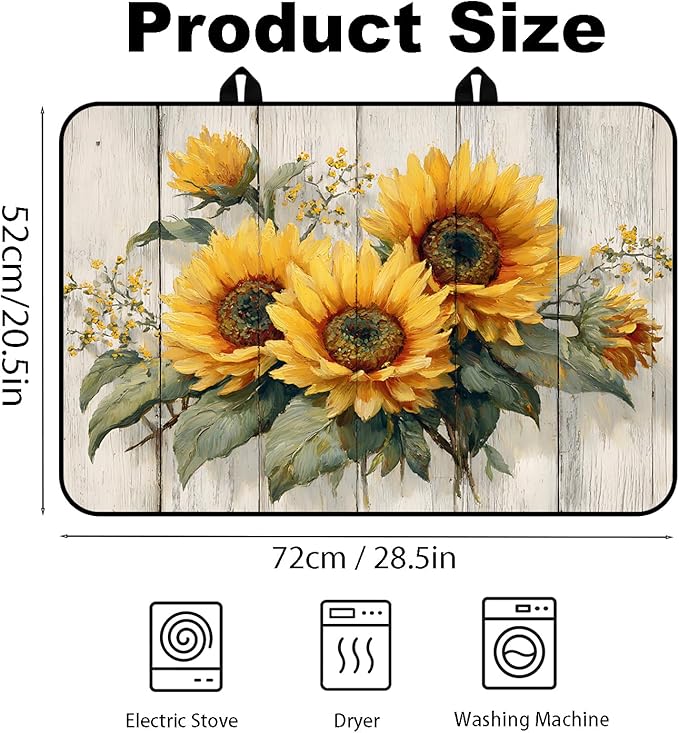 Glass Stove Top Covers for Electric Stove, Heat Resistant Counter Protector Mat, Non Slip Waterproof Surface Cover for Kitchen Counter and Cooktop (Rustic Sunflowers, 28"L x 20"W)