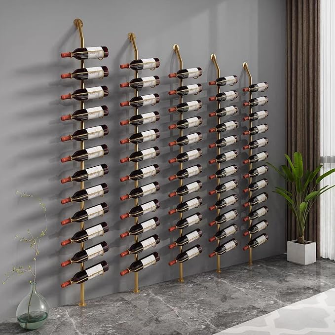 Wine Rack Wall Mounted, 72.8in High Metal Wine Bottle Holder for 12 Bottles, Kitchen Organization and Wine Storage for Commercial Restaurants Pantry Bar Wine Cellar (Black, Five rows-60 Bottles)