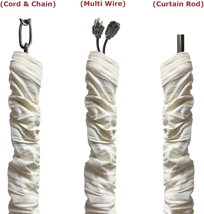 Royal Designs, Inc. Cord & Chain Cover 4 ft Silk Type Fabric, Chandelier Pendant Lighting Chain & Cable Management, Touch Fastener, Linen Eggshell - 1 Pack