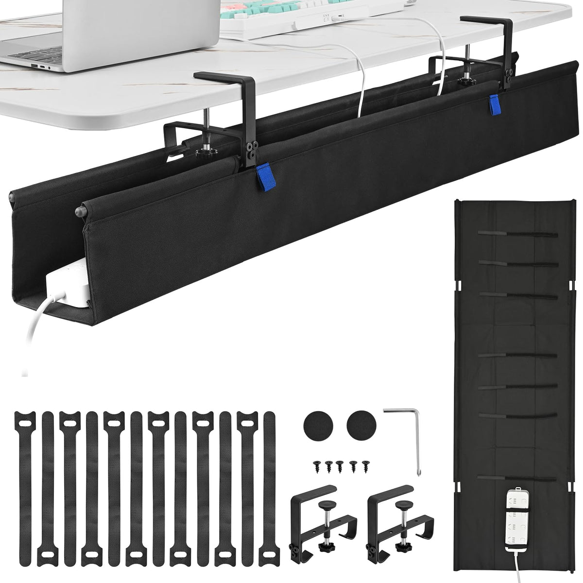 48" Under Desk Cable Management Tray- Clamp/Screw Mount - Image 1