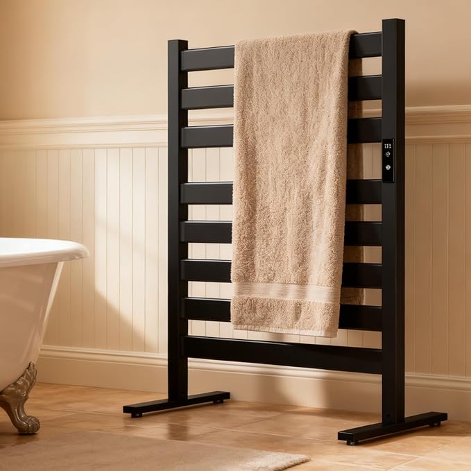 Towel Warmers for Bathroom, Heated Towel Racks, 8-Bar, Upgraded Extra-Wide Heating Area, Built-in Timer and Temperature Adjustment, Large Free-Standing Heated, Black