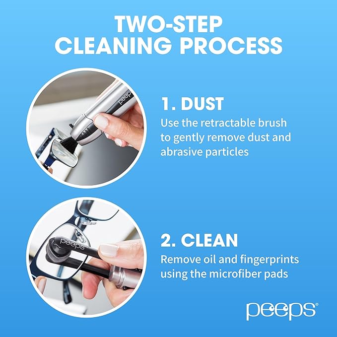 CarbonKlean Peeps Glasses Cleaner - for Eyeglasses, Reading Glasses, and More - Lens Cleaner with Carbon Microfiber Tech - Injected Blue - 2 Count