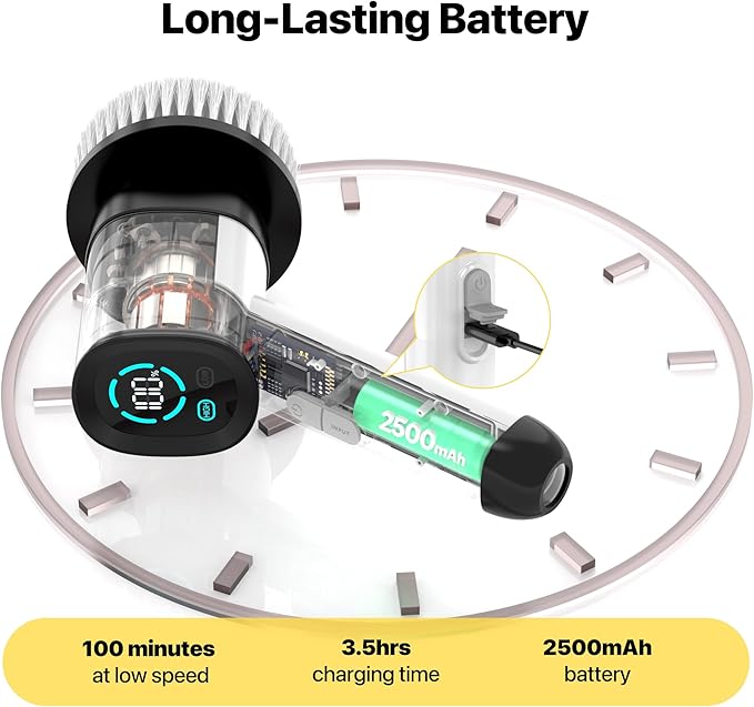 Electric Spin Scrubber - Electric Scrubber for Cleaning with 7 Replaceable Heads - Full-Body Waterproof Tub Scrubber with Long Handle - Electric Brush Cleaner for Bathroom