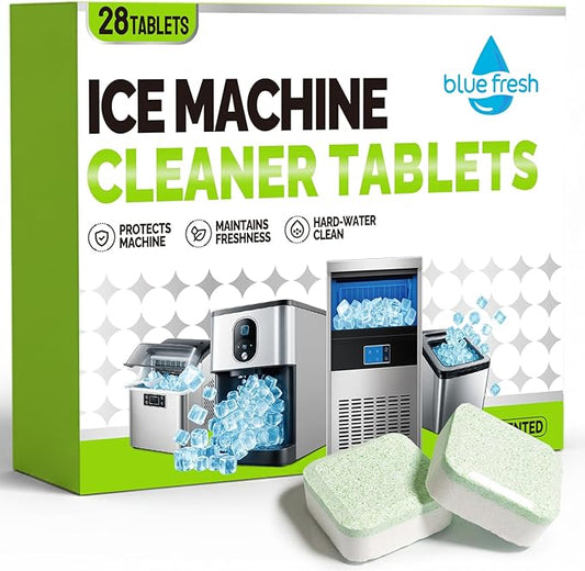 blue fresh Ice Machine Cleaner Tablets for Hard Water - 28 Pack Nickel Safe Scale Removal for Countertop Portable Commercial Nugget Ice Makers, Compatible with Opal, GE Profile, Frigidaire