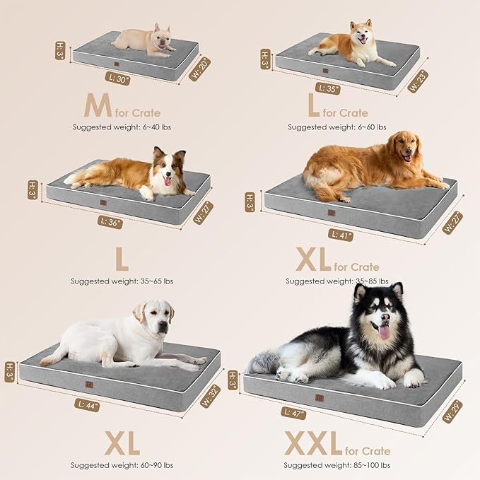 EHEYCIGA Memory Foam Dog Bed Orthopedic 30"x20"，Waterproof Pet Bed for Medium Dogs ，Washable Pet Mat with Removable Cover, Grey