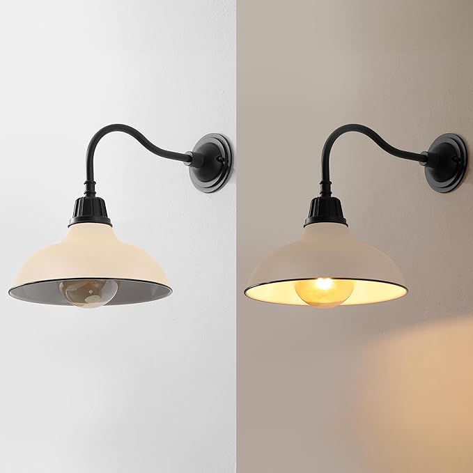 JONATHAN Y JYL7613M Aurora 12.25" 1-Light Farmhouse Industrial Indoor/Outdoor Iron LED Gooseneck Arm Outdoor Sconce for Entryway Lobby Kitchen Bathroom Bedroom Living Room Hallway, Matte Almond
