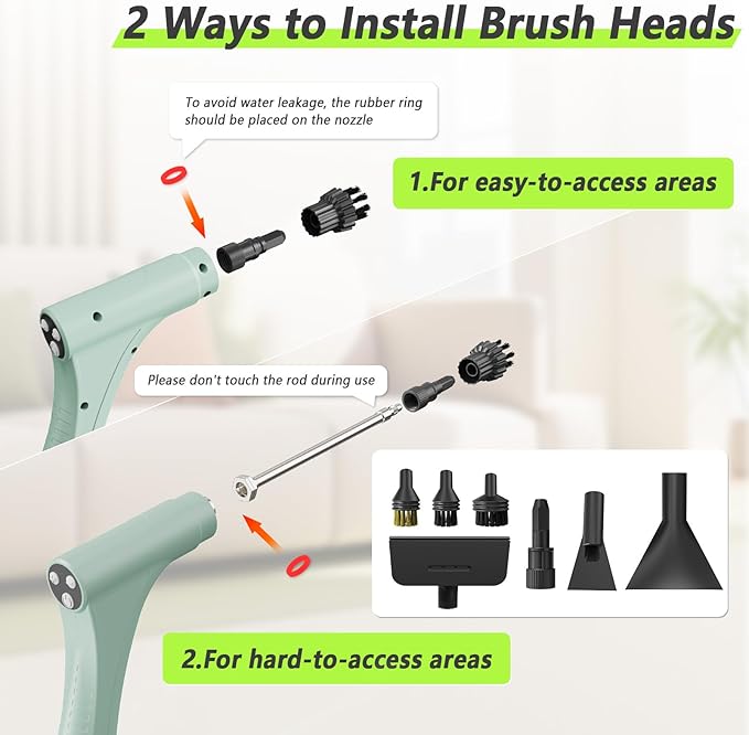 Steam Cleaner, Handheld Steam Cleaner with 6 Levels Adjustable Handle, 1.5L Water Tank, Steamer for Cleaning, Portable Steam Cleaner for Home, Car, Furniture, Couch, Bed Bugs (Green)