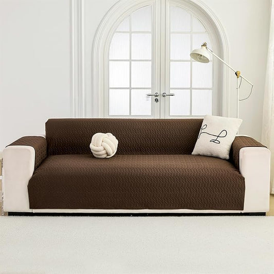 Cmfshape Skidproof Sofa Cover-Geometrical Couch Slipcover with Elastic Straps-Easy Fit Slip Cover-Washable Furniture Protector for Pets and Kids(Sofa66,Coffee)