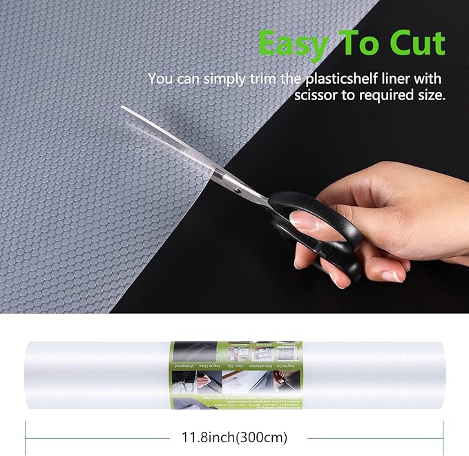 Shelf Liners for Kitchen Cabinets Refrigerator Liners Waterproof Kitchen Cupboard Liner Non-Slip Drawer Mats EVA Material Non Adhesive Fridge Mats for Shelves - Clear 23.6 x 236.2 Inches