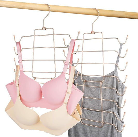 2 Pack Tank Top Hanger, Bra Organizer for Closet, Hanging Space Saving Sport Bra Lingerie Holder Closet Organizers and Storage, College Apartment Essentials, Rose Gold