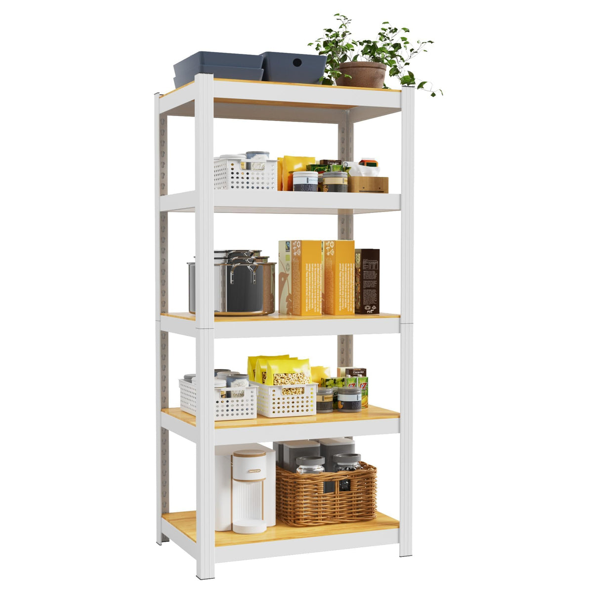 5 Tier Storage Shelves White Metal Garage Shelving 24"W x - Image 1