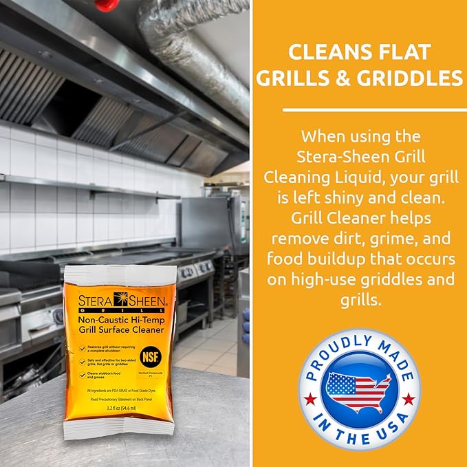Stera-Sheen Griddle Cleaner - Food Safe, Non-Caustic Formula - Commercial Flat Top Grill & Griddle Cleaner - Remove Tough Grease & Grime - Rust Remover for Outdoor Grill - 40 Quick Packets, 3.2oz Each