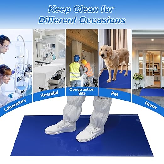 Sticky Mat Tacky Adhesive Pads 300 Sheets, 30 Sheets/Pack, 24'' x 36''/ 60 x 90 cm, Thickened Cleaning Mats for Shoes, Construction, Cleanroom, Laboratories, Hospitals, Dogs, Pets, Home- Blue
