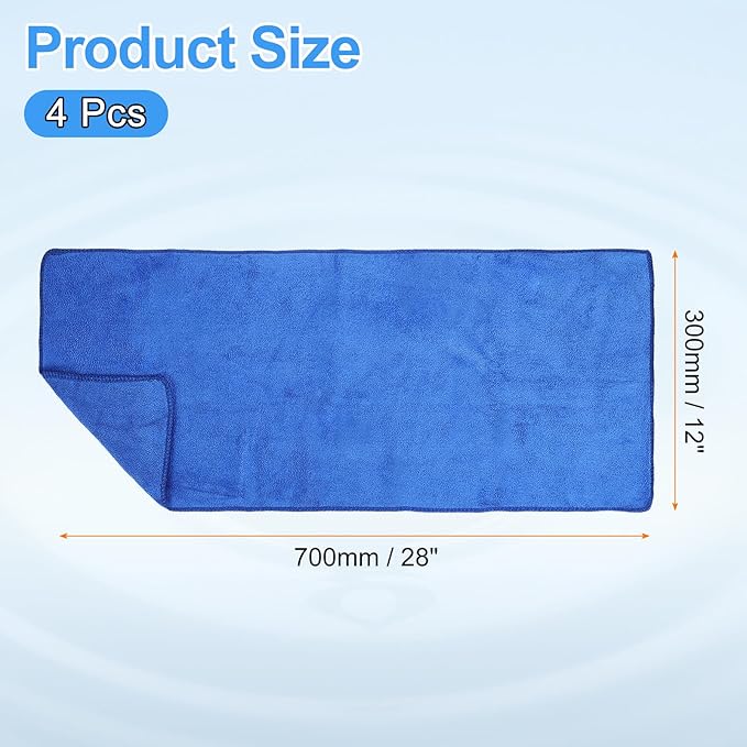 HARFINGTON 4 Pack Microfiber Cleaning Cloth, 28" x 12" Multi-Functional Cleaning Towels Reusable Absorbent Rags for Car Wash Kitchen Household Window Clean, Sapphire Blue