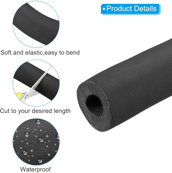 PATIKIL 74.8"Lx1.7"IDx1.2"T Pipe Insulation Foam Tube, Water Pipe Insulation Tubing Heat Preservation for Plumbing Water AC Pipe Sprinkler Spigot, Black
