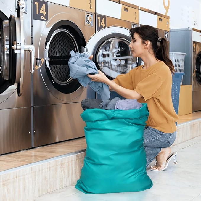 F-color Travel Laundry Bags 2 Pack - Cruise Essentials 2026 Washable Large Dirty Clothes Organizer Pouch 24 x 36 Inch for Cruise Ship Cabin, Summer Camp & College Dorm Hamper Liner, Blue & Gray
