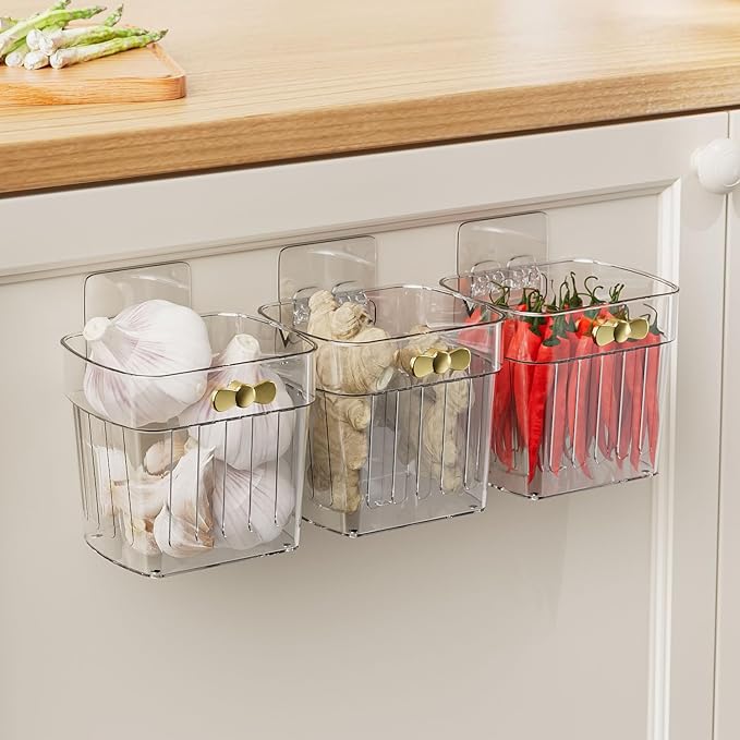 6 Pack Adhesive Cabinet Door Organizer, Compact Kitchen Under Sink Caddy, Clear Pantry Storage Basket, Under Cabinet Organizer Seasoning Spice Rack, Plastic Bathroom Wall Mounted Bins